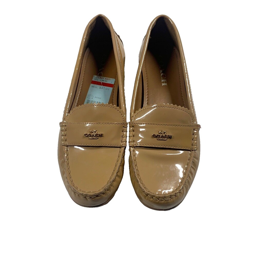 Coach Odette Tan Patent Leather Loafers Flats Womens Size 7 Gold Logo Preppy